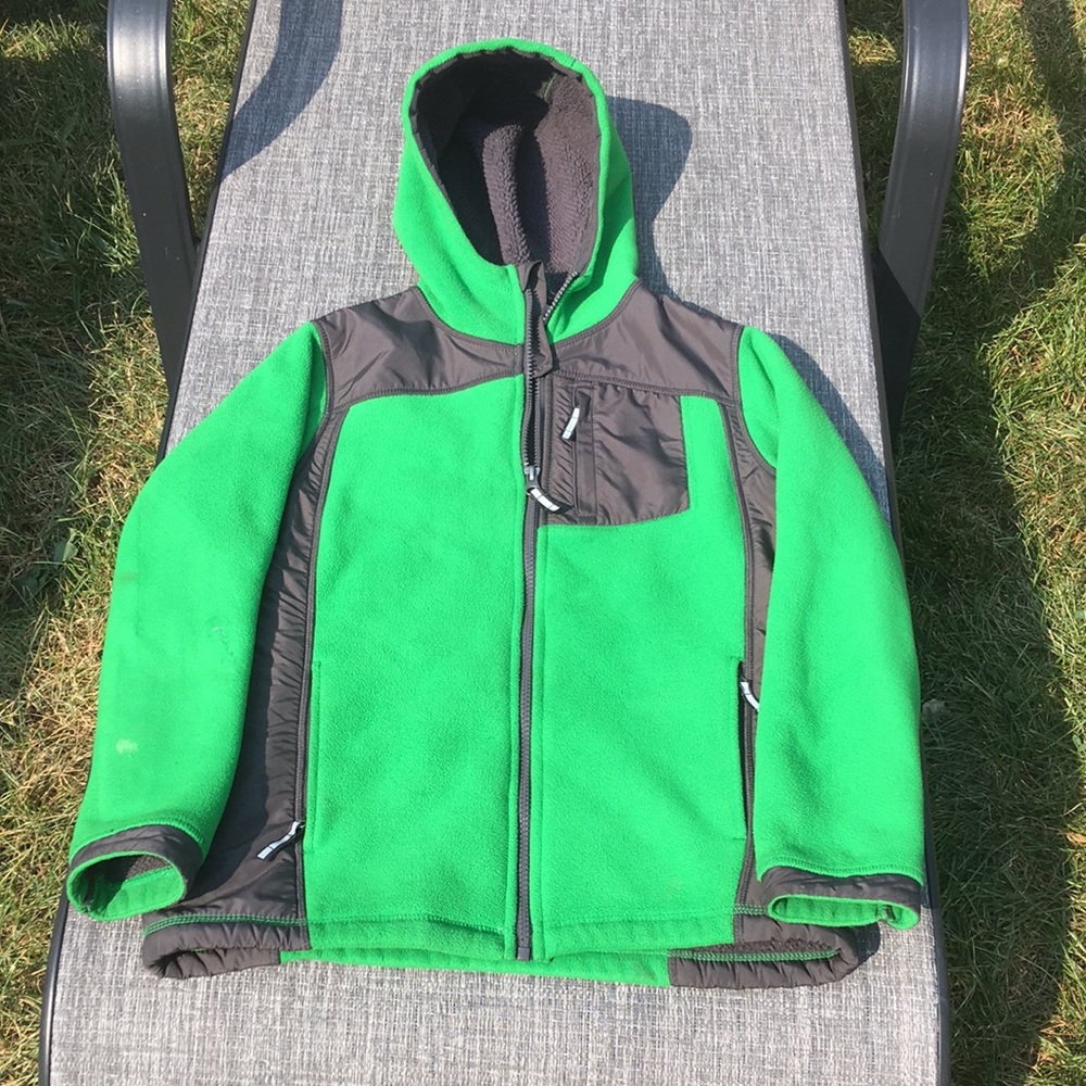 Lands End Fleece Zip front Hooded Jacket